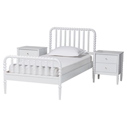 Baxton Studio Lucera Mid-Century White Twin Size 3-Piece Bobbin Bedroom Set